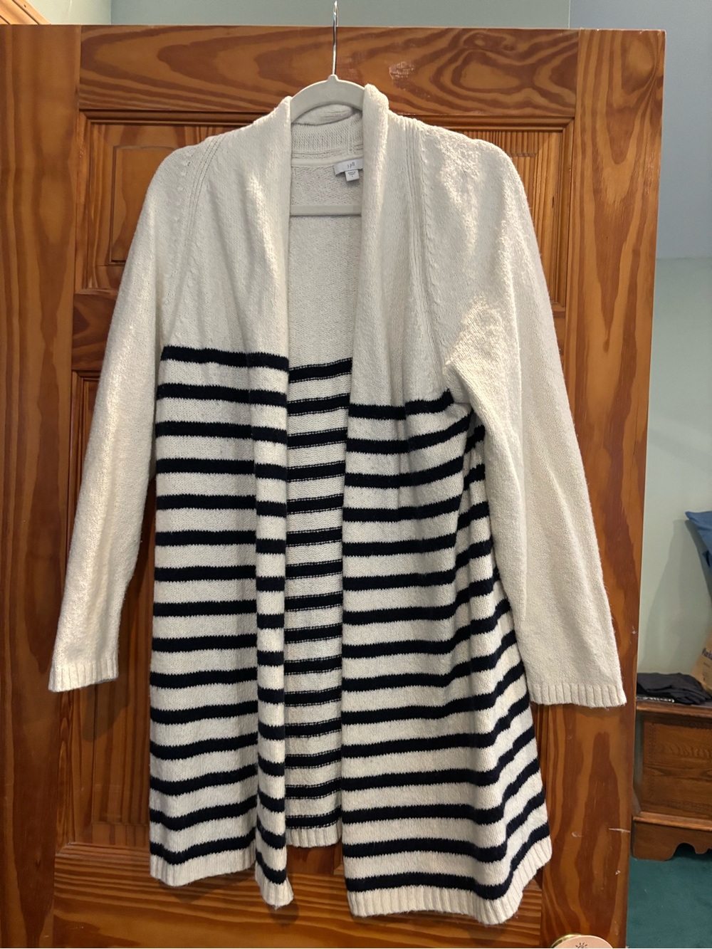 J. Jill Cream and Black Striped Open Cardigan